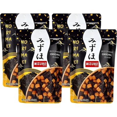 Mizuho Norimaki Senbei Originele Rijstcrackers Knapperige Zeewierverpakte Snack 50g x 4 Pakjes (2 sets van 2)