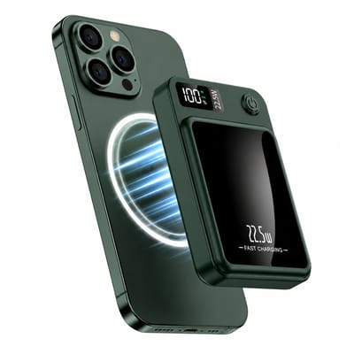 Evy24 Powerbank 10.000 mAh - 15W Draadloos Opladen - Magnetische Powerbank - 22.5w Snelladen - Led Display - Noodpakket - Geschikt voor iphone en Andriod - Groen