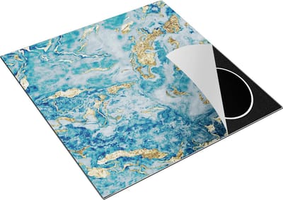 Chefcare Inductie Beschermer Blauwe Marmer met Goud - 78x78 cm - Afdekplaat Inductie - Kookplaat Beschermer - Inductie Mat