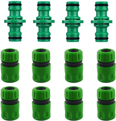 SnelShoppen - 4PCS Dubbele Mannetjes Slangverbinders & 8PCS Einde Snelle Koppelingen voor Slangpijp Aansluiting 1/2" Kunststof Kraan Connector