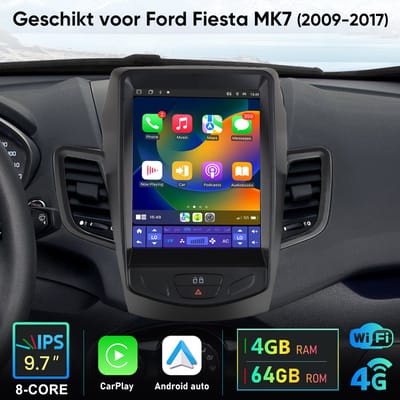 Junsun Android 15 Autoradio Geschikt voor Ford Fiesta MK7 2009-2017 - 9.7 Inch Touch Screen - Draadloze Andriod Auto - Carplay - Bluetooth - GPS-navigatie - WiFi/4G - RDS - DSP - PDC - 4GB+64GB
