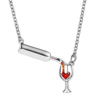 Rode Hart Wijnfles Kettingen Vrouwen Roségoud Zilver Kleur Liefde Glas Hanger Charm Sieraden Sleutelbeen Ketting white