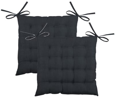 Stof Textile stoelkussen BEA - 2x - antraciet - 40 x 40 x 4 cm - touwtjes sluiting - binnen/buiten - zitkussens plat