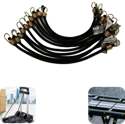 10 stuks touw - elastisch touw - goederen vastbindtouw - tenttouw - bindtouw - met haak - verstelbaar - kampeeraccessoires - verdikt - geschikt voor kamperen, wandelen, bergbeklimmen (zwart, 25*1cm)
