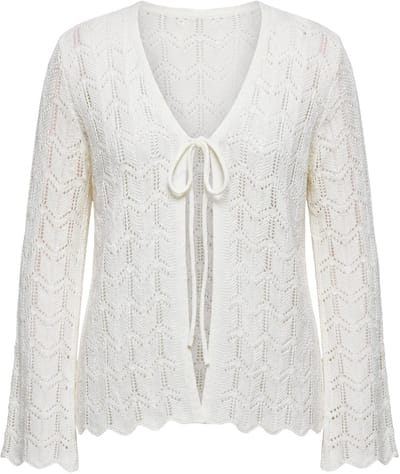 MIAMODA - Dames - Vest rechte pasvorm ajourbreisel lange mouw - Off-white - Maat 46+