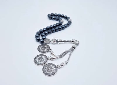Handgemaakte tesbih "tasbih" natuursteen "Hematiet" - Aantal kralen 33 - Diameter kralen 8 MM - met metaal tassel "model A7" - Een mooi cadeau-idee