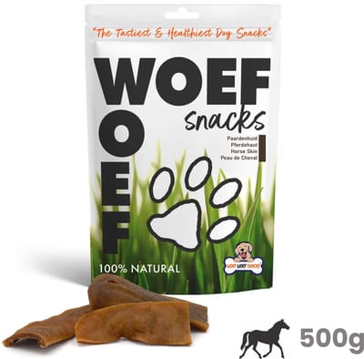 Woef Woef Snacks Hondensnacks Paardenhuid - 0.50 KG - Kauwsnacks - Gedroogd vlees - Paard - Honden vanaf 8kg - Geen toevoegingen
