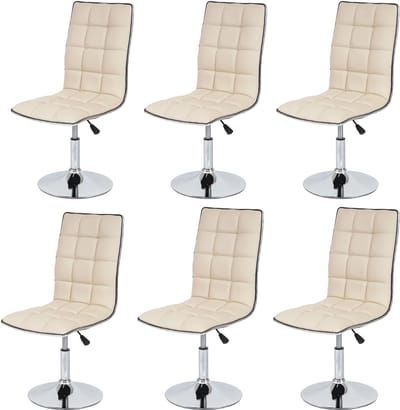 Set van 6 eetkamerstoelen MCW-C41, keukenstoel, in hoogte verstelbaar en draaibaar, kunstleer, MVG-gecertificeerd ~ crème