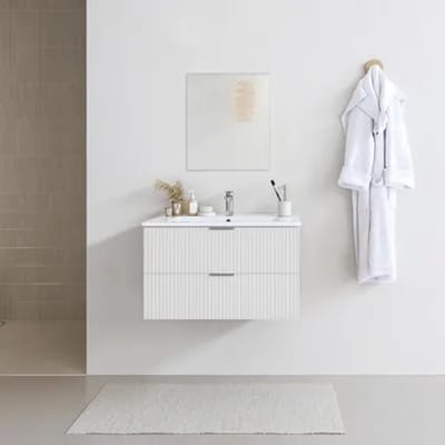 Aurlane Badmeubelset Amelia 60cm - Wit - Met Spiegel En Wastafel - Met 2 Lades - Met Witte Wastafel