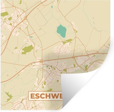 Muurstickers - Sticker Folie - Vintage - Eschweiler - Plattegrond - Kaart - Stadskaart - 100x100 cm - Plakfolie - Muurstickers Kinderkamer - Zelfklevend Behang XXL - Zelfklevend behangpapier - Stickerfolie