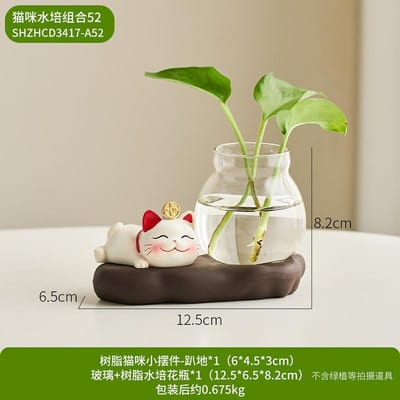 Creatieve Huisdecoratie Gelukskat Plantenpot Bureauaccessoires Mooie Woonkamer Tafelornamenten Hars Ambachten voor Tuindecoratie beige