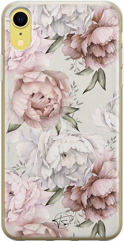 Hoesje geschikt voor iPhone XR - Klassieke bloemen - Soft Case - TPU - Bloemen - Beige - Mooie Telefoonhoesjes
