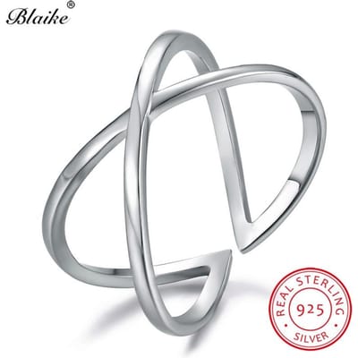 100% Echte S925 Sterling Zilveren Ringen voor Dames en Heren Open Kruis X Ring Dames en Heren Trouwring Fijne Sieraden Cadeaus Resizable white