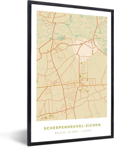 Fotolijst incl. Poster - Plattegrond - Vintage - Retro - Scherpenheuvel-Zichem - Kaart - Stadskaart - 40x60 cm - Posterlijst