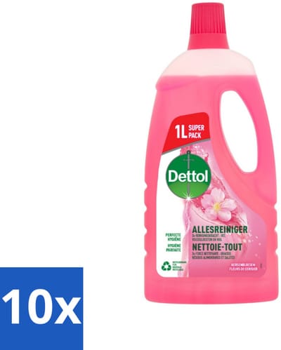 Dettol - Allesreiniger - Tegen Vet, Voedeselresten & Vuil - Kersenbloesem - 1L - Bulkverpakking - 10 stuks