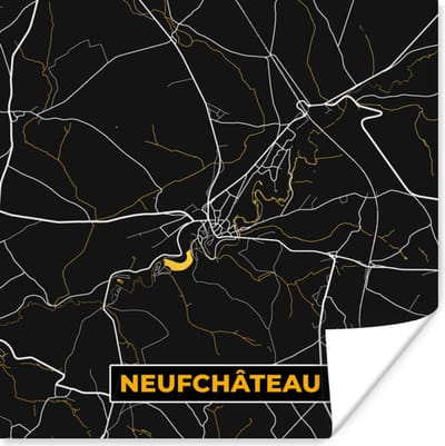 Poster Neufchâteau - Kaart - Goud - Stadskaart - Plattegrond - 100x100 cm XXL