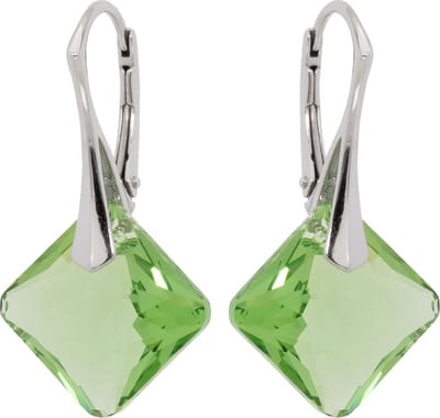 DBD - Zilveren Oorbellen - Swarovski Kristal Elements - Princess Licht Groen - 16MM - Anti Allergisch