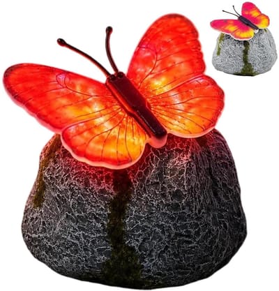 Tuinstenen op zonne-energie - Decoratieve stenen - Padverlichting buiten - Energiebesparend ontwerp - 13 x 12 x 10 cm - Rood
