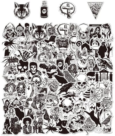 Dailygoods- Stickers 100 stuks - Gothic Style - Zelfklevend Vinyl - Waterdicht - Zwart/Wit - Duurzaam en Krasbestendig - Decoratiestickers