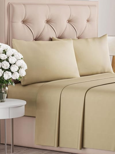 Lakenenset 4-delig - Beddengoed set - Comfortabel slapen - Kreukvrij en zacht - 180x200 cm - Beige