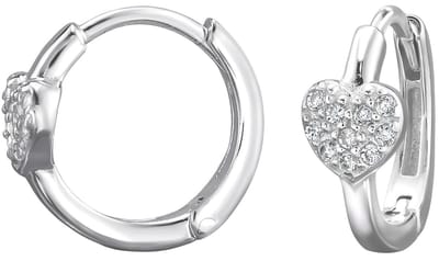 Joy|S - Zilveren hartje oorringen - 12 mm / 1.9 mm - zirkonia setting - klap scharnier sluiting - sterling zilver 925 - oorbellen met een hartje- t82