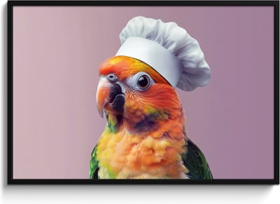 Fotolijst inclusief poster - Posterlijst 120x80 cm - Posters - Papegaai - Koksmuts - Nieuwsgierig - Vogel - Foto in lijst - Keuken decoratie muur - Wanddecoratie accessoires - Muurdecoratie - Schilderijen
