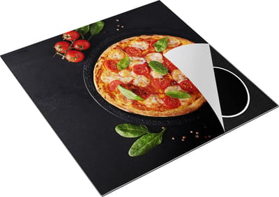 Chefcare Inductie Beschermer Mozzarella Pizza op een Marmeren Plaat - 78x78 cm - Afdekplaat Inductie - Kookplaat Beschermer - Inductie Mat