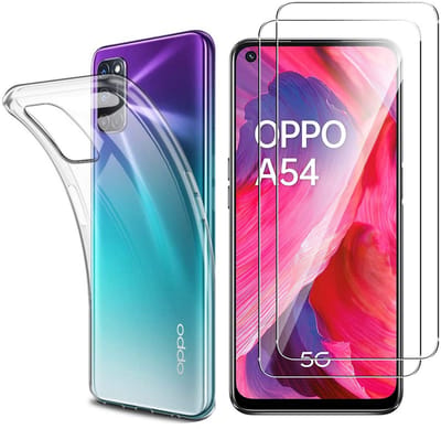 Hoesje Ultraslank geschikt voor Oppo a54 5G backcover siliconen Transparant en 2 stuks ScreenProtector Gehard Glas