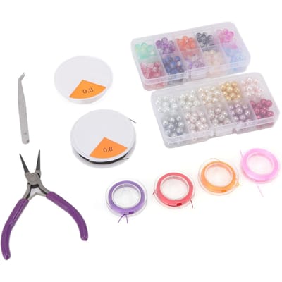 Kit de Fabrication de Bijoux DIY Pince Perles Artificielles Verre Perles Colorées Fil Élastique Ensemble de Fabrication de Bijoux avec Boîte white