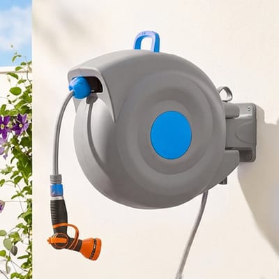 Slanghaspel - 30 Meter Automatisch Wandmodel - Met 9-Standige Sproeikop & 180° Zwenking - Blauw