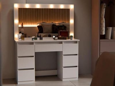 Make-uptafel met spiegel - Kaptafel bureau - Make-up aanbrengen - Individueel licht - 108 cm breed - Wit