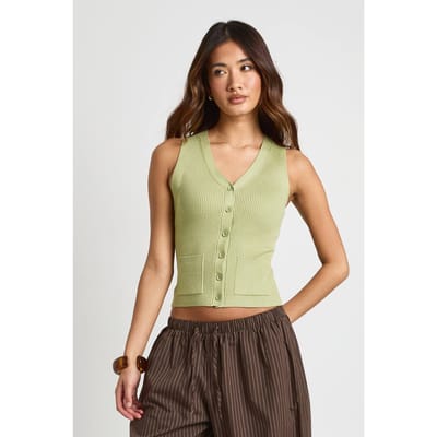 boohoo Dames Geribbeld Gebreid Gilet | Sage | Maat: Small