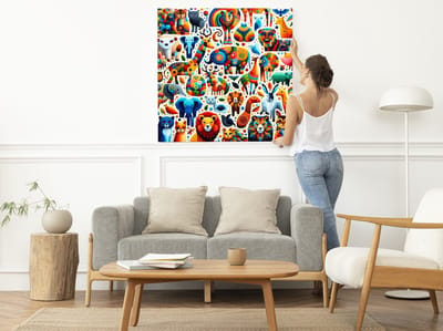 Acryl dieren schilderij | Levendige dierentuin: een kleurrijk acryl meesterwerk van fauna | Kunst - 40x40 centimeter op Dibond | Foto op Dibond