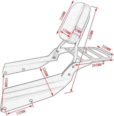 Passagierskussen Motor - Rugsteun Bagagedrager - Comfortabel Reizen - Roestbestendig Staal - Universele Pasvorm - Zwart
