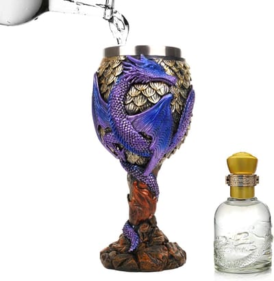 Kelk Beker - Draken Beker - Magische Decoratie - Handgeschilderd Reliëf - 117ml Inhoud - Paars