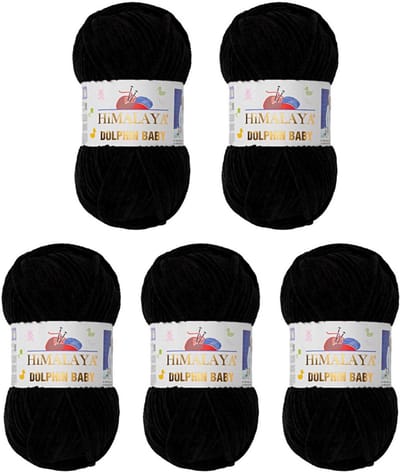Himalaya Dolphin Baby -(5 stuks)-80311 Zwart - Dolfijn Breien Gehaakte Garen 100g - Super Zachte Omvangrijk Dikke Pluche Fluwelen Bella Chenille Wol Kind Deken Amigurumi