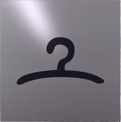 RVS deurbordje pictogram: Garderobe | 5 jaar garantie | VIERKANT 125X125MM | Zelfklevend | Plakstrip