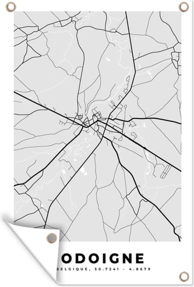 Muurdecoratie Stadskaart – Plattegrond – België – Zwart Wit – Jodoigne – Kaart - 120x180 cm - Tuinposter - Tuindoek