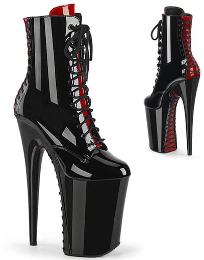 Pleaser - INFINITY1020FH Plateau Laarzen, Paaldans schoenen - US 5 - 35 Shoes - Zwart/Rood