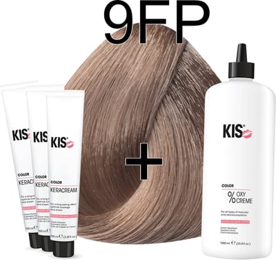 Kis KeraCream Color - 100ml - Haarverf Set - 9FP Zeer licht rose blond | KIS - (3 x haarverf & 1L waterstofperoxide)