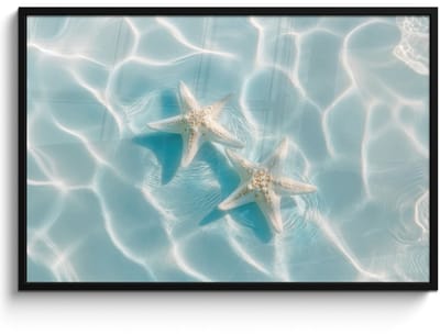 Poster in lijst - Fotolijst 120x80 cm - Posters - Zeesterren - Golvend water - Rustgevend - Posterlijst zwart - Decoratie - Wanddecoratie woonkamer - Muurdecoratie slaapkamer