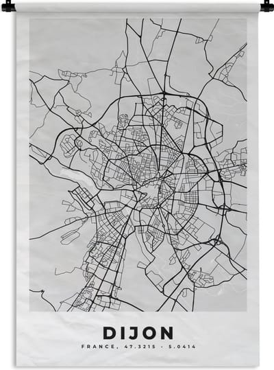 Wandkleed - Wanddoek - Plattegrond - Kaart - Stadskaart - Frankrijk - Dijon - 120x180 cm - Wandtapijt