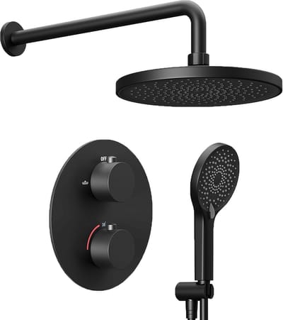 Lomazoo Inbouwdoucheset Mat Zwart - met thermostaatkraan - met ronde handdouche - Vayne