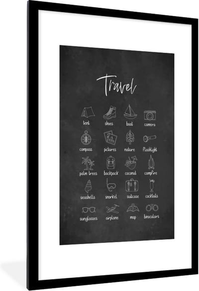 Fotolijst incl. Poster - Spreuken - Quotes - Travel - Tent - Schoenen - 80x120 cm - Posterlijst