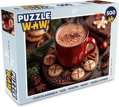 Puzzel Chocolademelk - Mok - Winter - Kerst - Gezelligheid - Legpuzzel - Puzzel 500 stukjes - Kerstpuzzel - Kerstpuzzels - Kerst - Cadeau - Kerstcadeau voor mannen, vrouwen en kinderen