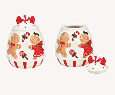 Kleurrijk keramisch gingerbread bewaarblik (B/H/D) 11x14x11cm
