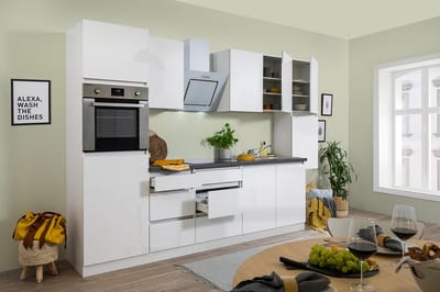 Goedkope keuken 320  cm - complete keuken met apparatuur Lorena  - Wit/Wit - soft close - keramische kookplaat    - afzuigkap - oven    - spoelbak