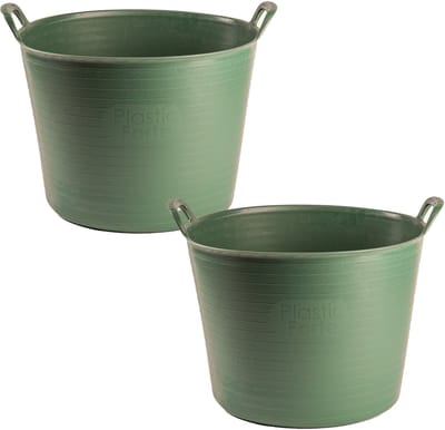 Plasticforte Flexibele kuip of emmer - 2x - groen - 42 liter - stevig kunststof - 45 x 38 cm - Afvalbak - Wasmand - Opbergmand
