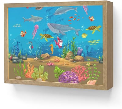 Wandlamp 40x30 cm - Oplaadbaar - Zeedieren - Onderwaterwereld - Oceaan - Onderwater - Wandlampen binnen woonkamer - Slaapkamer lamp - Decoratieve nachtlamp - Vloerlamp draadloos