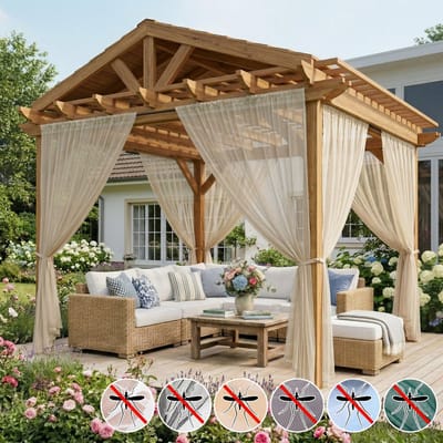 MUPOO DIY Vliegengordijn & Anti-Buite Muggengordijn kant en klaar-tegen Insecten-Op Maat te Knippen-Fijnmazig vitrages kant en klaar -Luchtig- Klamboe voor pergola Terras, Deur - Beige - 160x213 cm-2 stucks